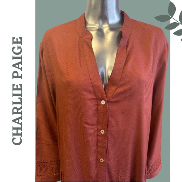 Charlie Paige Women’s Loose Fot Dress Babydoll Cut Out Cuff Detail Rust Size XL - Picture 5 of 7